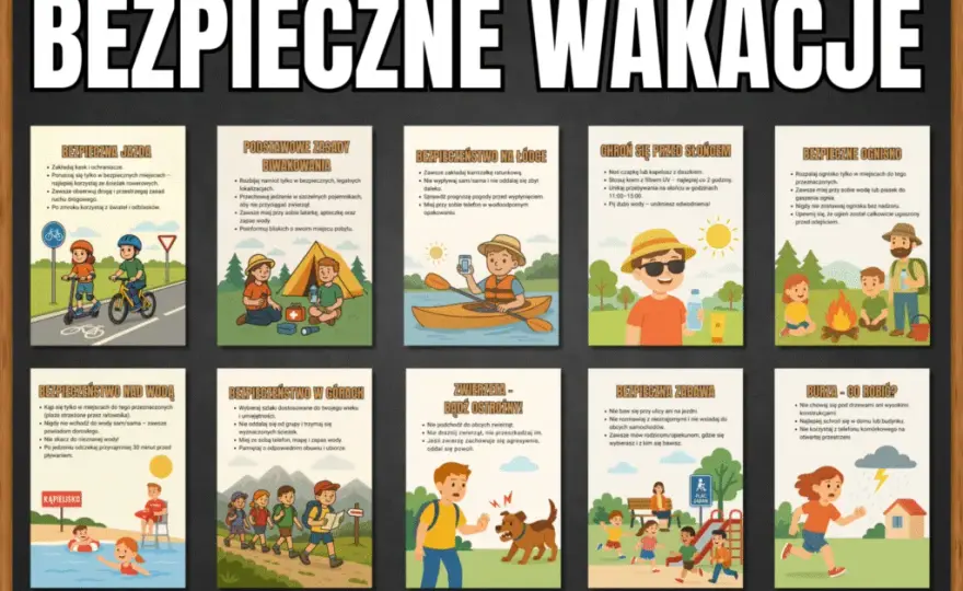 Życzenia wakacyjne dla dzieci i rodziców pełne radości i bezpieczeństwa
